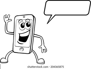 coloring book - cartoon smiling cell phone character