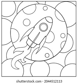 Coloring, book cartoon space rocket. Kids coloring page outline drawing spaceship. Vector illustration cosmos. 