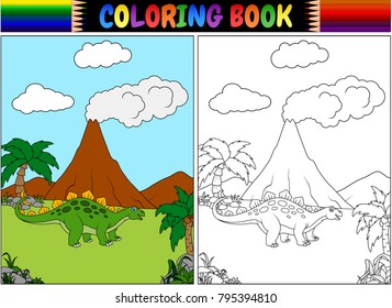 Coloring book with cartoon stegosaurus