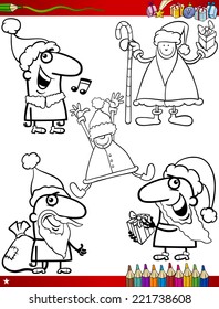 Coloring Book Cartoon Vector Illustration of Black and White Christmas Themes Set with Santa Claus and Pretty Girl