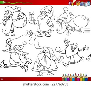 Coloring Book Cartoon Vector Illustration of Black and White Christmas Themes Set with Santa Claus