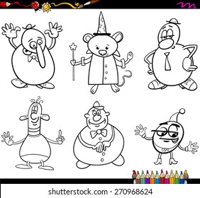 Coloring Book Cartoon Vector Illustration Set of Fairytale or Fantasy Characters