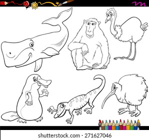 Coloring Book Cartoon Vector Illustration Set of Funny Animals with their Favorite Food