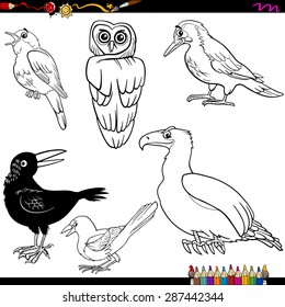 Coloring Book Cartoon Vector Illustration of Funny Birds Characters Set