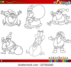 Coloring Book Cartoon Vector Illustration of Black and White Christmas Themes Set with Santa Claus