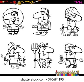 Coloring Book Cartoon Vector Illustration of Professional People Occupations Characters Set