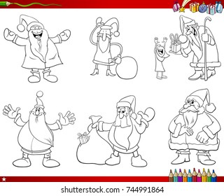 Coloring Book Cartoon Vector Illustration of Black and White Collection with Santa Claus Christmas Characters