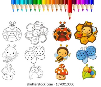 Coloring book with cartoon wild animals collection