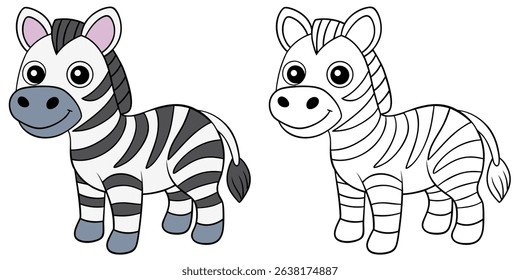Coloring book cartoon zebra with a few simple stripes on white background printable outline vector illustration
