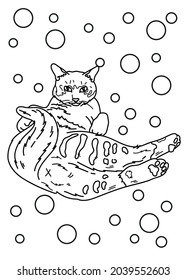 Coloring book with a cat. Cat butt. Black and white vector illustration. Coloring. 
Dreaming cat. Cute cat.  