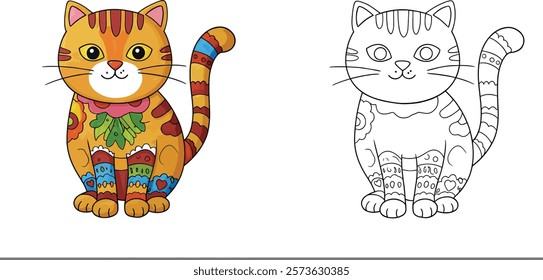 Coloring Book a Cat With a Scarf for Kids.