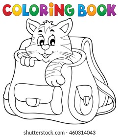 Coloring book cat in schoolbag - eps10 vector illustration.
