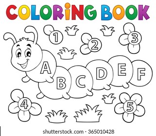 Coloring book caterpillar with letters - eps10 vector illustration.