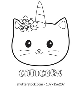 Coloring Book of Caticorn or cat like unicorn for children, kids and adults.
Caticorns are hybrids of cat and unicorns