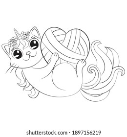 Coloring Book of Caticorn or cat like unicorn for children, kids and adults.
Caticorns are hybrids of cat and unicorns