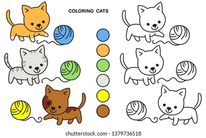 Coloring book cats, cartoon characters, flat design.