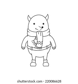 Coloring book: Cheerful cartoon fox character wearing scarf and pants