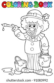 Coloring book with cheerful clown 2 - vector illustration.