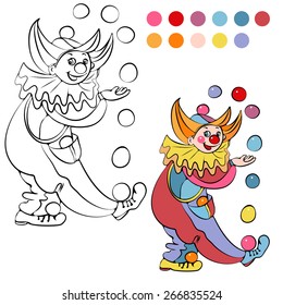Coloring book with cheerful clown  - vector illustration.