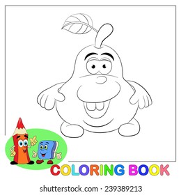 Coloring book. Cheerful pear with a fun mug.