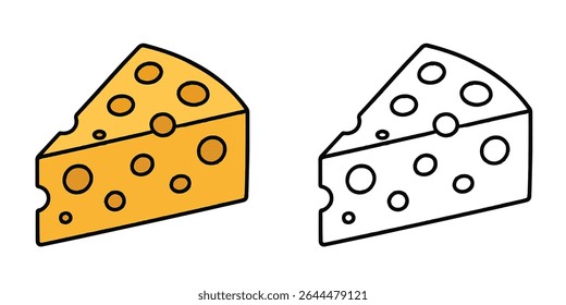 Coloring book of a cheese wedge with holes on a white background illustration