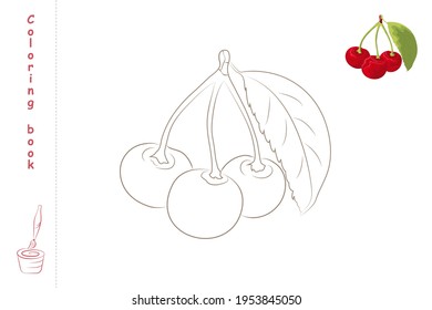 Coloring book cherry with example. Template for printing. Vector illustration.