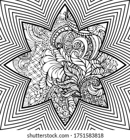 Coloring book for children and adults. Black ornament on a white background.