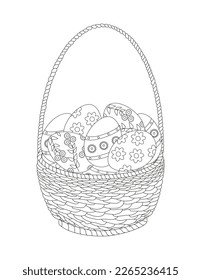 Libro de Colores para niños y adultos. Cesta de Pascua con huevos.