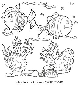 Coloring Book Children Adults Sea Creatures Stock Vector (Royalty Free ...