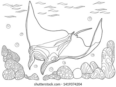 Coloring Book Children Adults Sea Creatures Stock Vector (Royalty Free ...