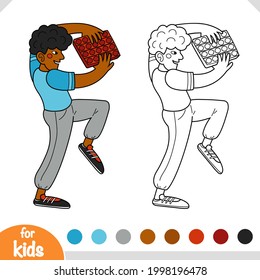 Coloring book for children, African man and antistress pop it toy