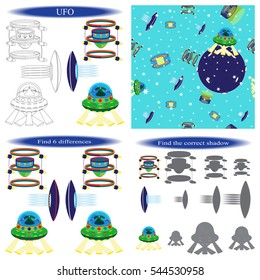 Coloring book for children. The alien ship, UFO, Flying Saucer, Spaceship.  Vector illustration