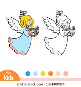 Coloring book for children, Angel with harp