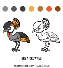 Coloring book for children, animal Grey crowned crane