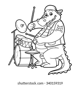 Coloring book for children: animals band (crocodile and drum set)