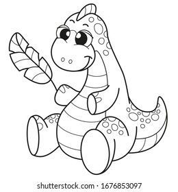 Coloring book for children baby Diplodocus, vector illustration, isolated on a white background, with a fun, cute character- a small dinosaur. For children's creativity , coloring by small children.