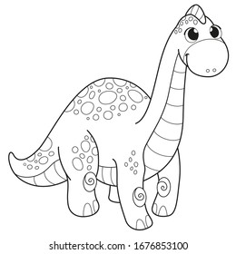 Libro coloreado para niños Diplodocumentos, ilustración vectorial, aislado en un fondo blanco, con un personaje divertido, lindo- un pequeño dinosaurio. Para la creatividad de los niños, colorear por los niños pequeños.