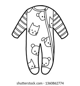 Coloring book for children, baby sleepsuit with animals