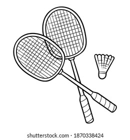 Coloring book for children, Badminton rackets and shuttlecock