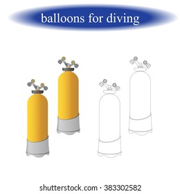 Coloring book for children. Ballons for diving. Scuba diving air tanks. Vector illustration