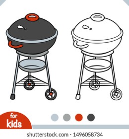 Coloring book for children. Barbecue Kettle Grill. Black and white cartoon kitchen appliances
