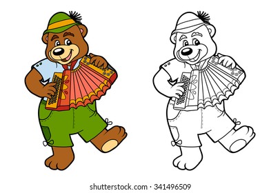 Coloring book for children: bear and accordion