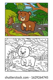 Coloring book for children, Bear in a forest glade