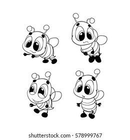 Coloring book for children (bee). A set of cute cartoon bees. 