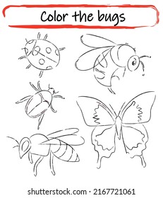 Coloring book for children with beetles. Vector illustration.