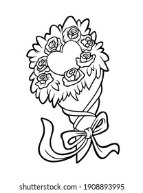 Coloring book for children, Bouquet of flowers for Valentines day