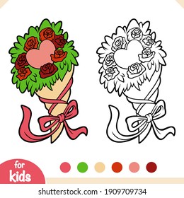 Coloring book for children, Bouquet of flowers for Valentines day