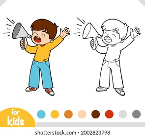 Coloring book for children, Boy shouting through a megaphone