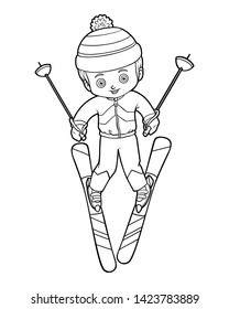 Coloring book for children, Boy skiing