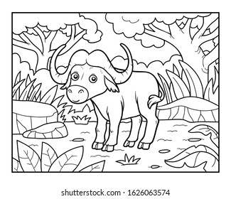 Coloring book for children, Buffalo in the African savannah